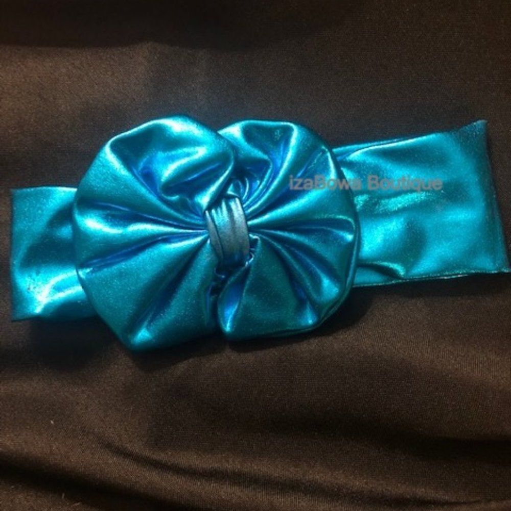 Blue Metallic Big Bow Headband  BLUMMES  Handmade NWT Boutique